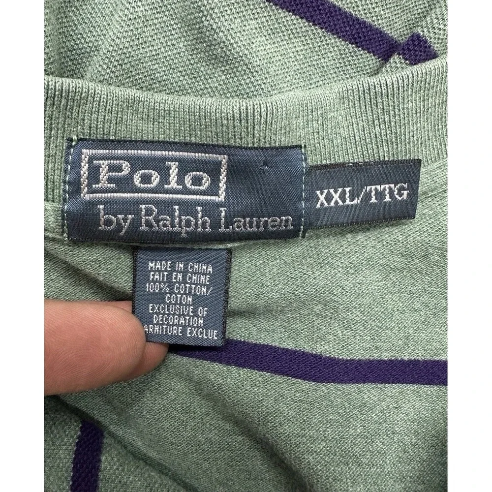 POLO RALPH LAUREN Green Polo‎ Shirt Stripes Short Sleeve Cotton Mens XXL  / RIP